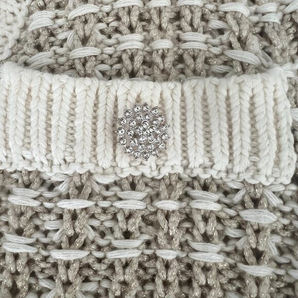 Express Wmns Cream Gold Cardigan Rhinestone Buttons Sz M Preppy Town Country - Picture 4 of 7